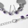 Set 4 objects: earrings, necklaces, bracelet, ring "heart" circles, purple color in silver