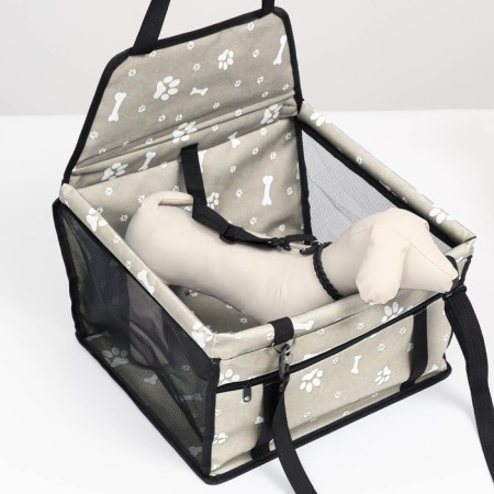 Car Seats for animals 40*30*25 cm, gray with white paws and bones-3