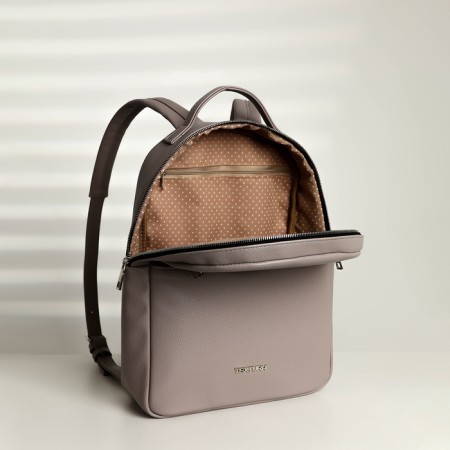 A backpack with a zipper, Textura, external pocket, gray-beige color-10