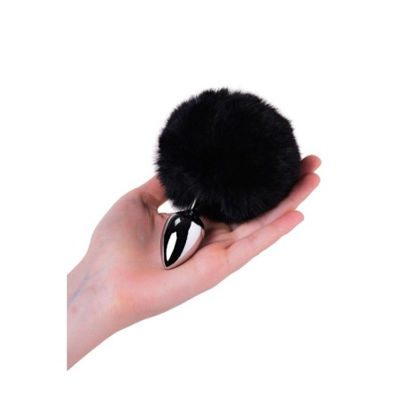 Anal plug Toyfa Metal, silver, with a black tail, 4.2 cm, d = 2.7 cm-1