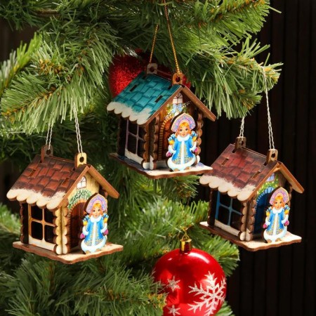 Toy on the tree "House" with the Snow Maiden, Mix, 9x6.5x6.5cm-1