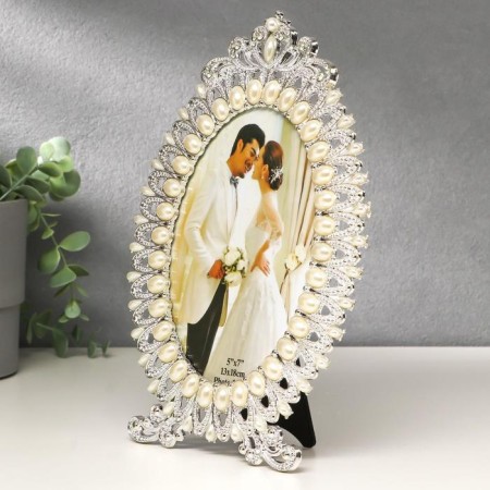 Photo frame Plastic 13x18 cm "Empire" Pearls and Rhinas, silver 26x17.7 cm-1