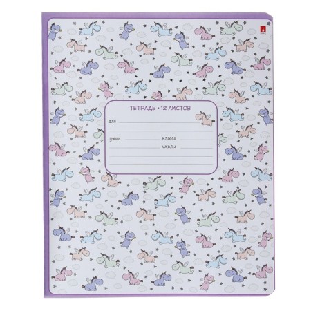 Notebook 12 sheets in the slanting line "Unicorn", cover coated cardboard, foil embossing, mix-6