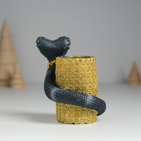 Polestone pencils "Dark snake with a pearl on coins" 6.8x6.5x9.3 cm-6