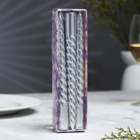 Set of candles of twisted, 1.9x 20 cm, 6 pieces, silver metallic-2