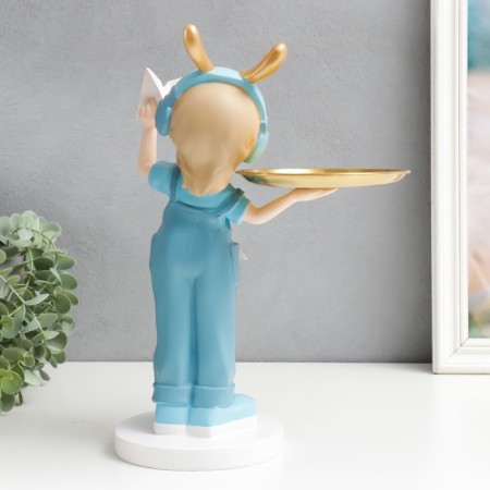 Souvenir Polystone stand "Baby with paper aircraft" Blue 35x21x13 cm-2