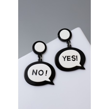 Acryl Earrings "Dialog Window" Yes! No!, Black and white color-3