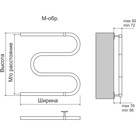 Water towel Terminus Aisi 32x2, Economy, M-shaped, 500x700 mm, chrome-2