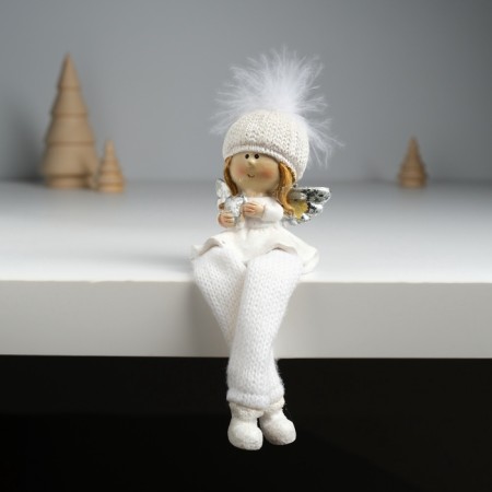 Souvenir Polystone "Angel in a white outfit, in a hat with fluff" sits 6x4x15 cm-1