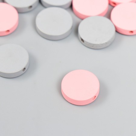Beads for creativity wood "flat circle" set of 20 pcs pink, gray 0.4x1.5x1.5 cm-2