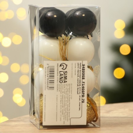 Christmas balls New Year, for the New Year, plastic, d = 3 cm, 16 pcs., Black, gold, white color-3