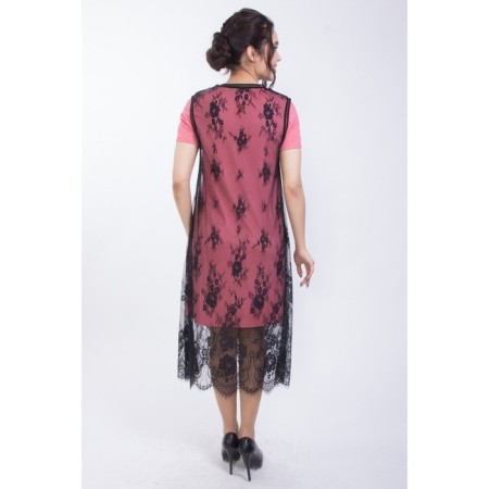 Women's dress, size 46, coral color, black-1