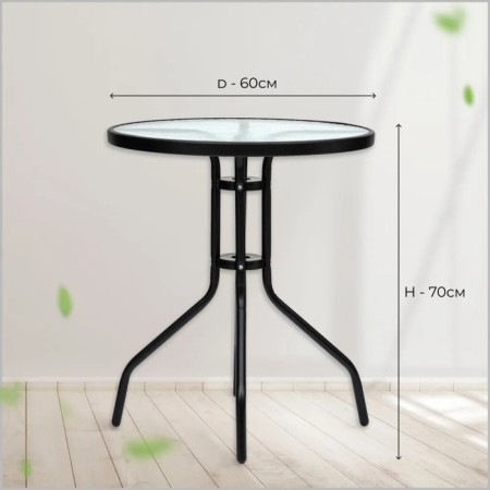 Garden table 60 x 70 cm, black color, glass tabletop-1