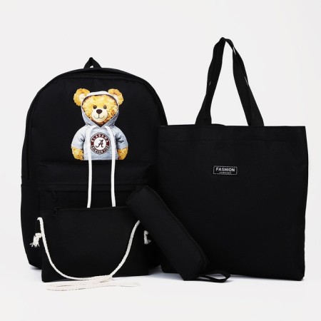 Set of a youth backpack from textiles, chopper, pencil case, bag, black color