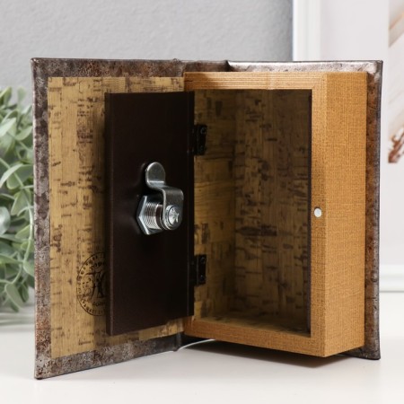 Safe-book wood to the leatherette "patterns" embossing, under metal 17x11x5 cm-4