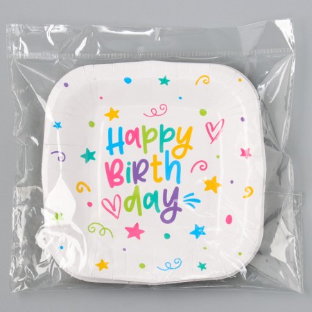Disposable plate of square paper "Happy Birthday", stars, 16.5x16.5 cm-5
