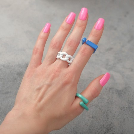 Ring set 3 pieces “shapes”, color white, blue, green, dimensionless-3