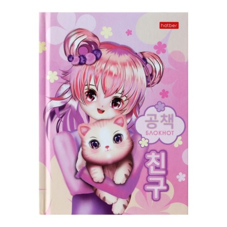 Notebook, A6, 64 sheets, in the cage/line "Anime with a cat", matte lamination, an offset block 60g/m2