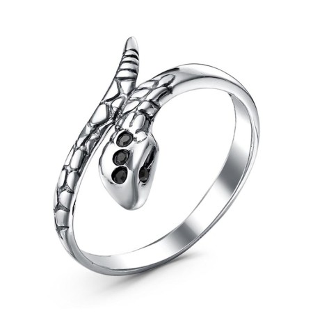 Ring "Snake", silvering with oxidation, black color, 17.5 size