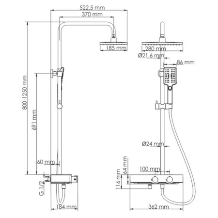 Shower system Wasserkraft A11301, tropical shower, thermostat, hand watering can, chrome-6