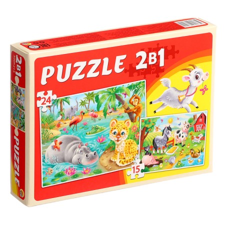 Maxi-Puzzles 2 in 1 "Funny Animals No. 4", 15 and 24 elements