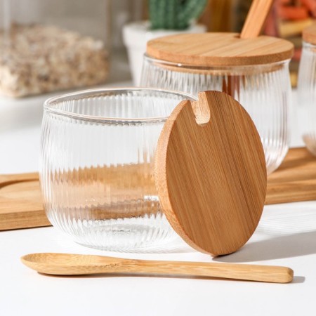 A set of glass cans "Eco. Daphne ", 280 ml, 30 × 9.5 cm, with spoons, 3 pcs-3