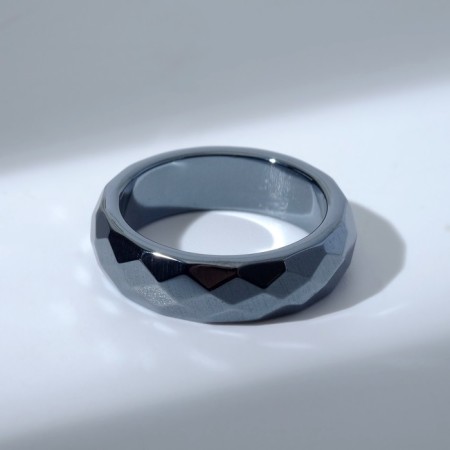 Ring "Night" for hematite, faceted, black color, size 19-1