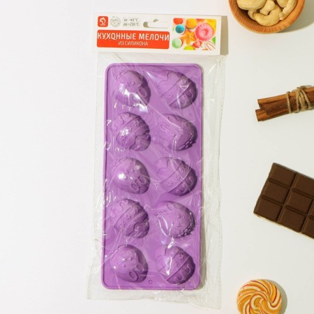 Form for decorations of the share "Easter", silicone, 22 × 11 × 3 cm, 10 cells, color mix-4