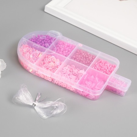 A set of beads, sequins, glass for creativity No. 1, col. pink-1