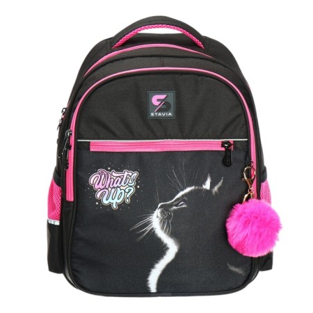School backpack, 40 x 33 x 19 cm, ergonomic back, stavia "cat", black/pink-2