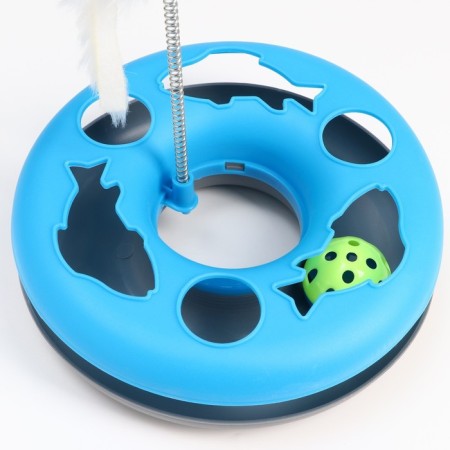 Cat toy "Mysterious Circle - Fish", Mouse on the spring and ball, 23 x 7 cm, blue/gray 79161-1