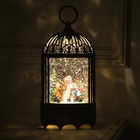LED figure “Lantern with children and snowman” 13 × 25.5 × 8 cm, plastic, AAX3 batteries (not complete), USB, glow warm white-4