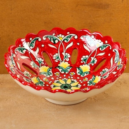 Rishtan ceramics "Flowers", 23 cm, red fruit-4