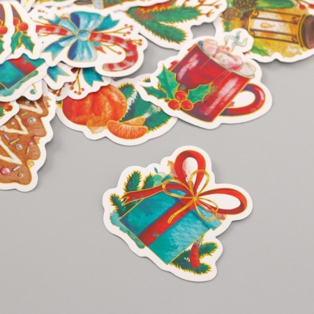 Stickers for creativity "New Year. Watercolor" embossing gold set 48 pcs 9x7x0.8 cm-3
