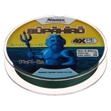 Namazu Supahiro 4x-wicker cord 4x, diameter 0.23 mm, test 12 kg, 100 m, marsh-green