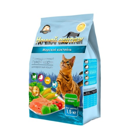 Dry food "Night Hunter" for cats, sea cocktail, 1.5 kg