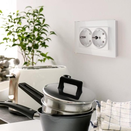 Frame for a double outlet WL01-FRAME-01-DBL, white color, glass glass-2