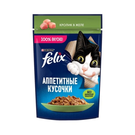 Wet feed Felix delicious pieces for cats, rabbit in gheart 75 g