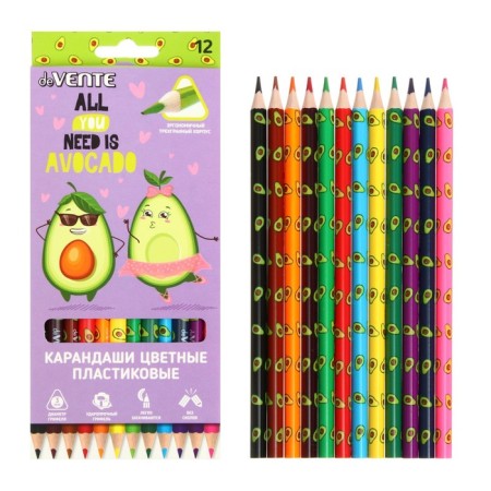 Pencils 12 colors are plastic, Devente Avocado, three -sided, 2m, 3 mm, tinted in black