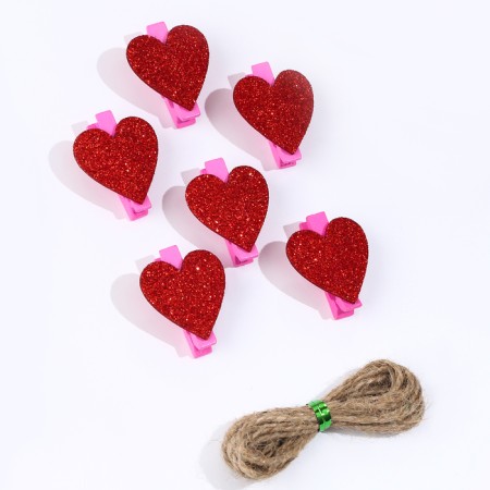 Pink clothespins with red hearts, 3.5 cm, set 6 pcs.-1