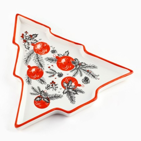 New Year! Ceramic dish "New Year tree", 23x22x2 cm, white color-1