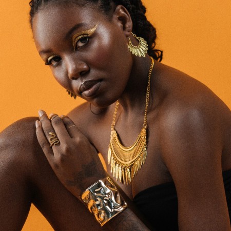 Bracelet Metal "Cuff" with recesses, color gold-4