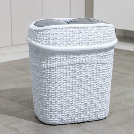 Set for the bathroom, 7 items: basket 4 pcs, basket for linen, garbage bucket, ruff, white color-11