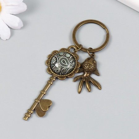 Metal keychain, glass "Fish and key with the eastern pattern" Bronze 10 cm-2