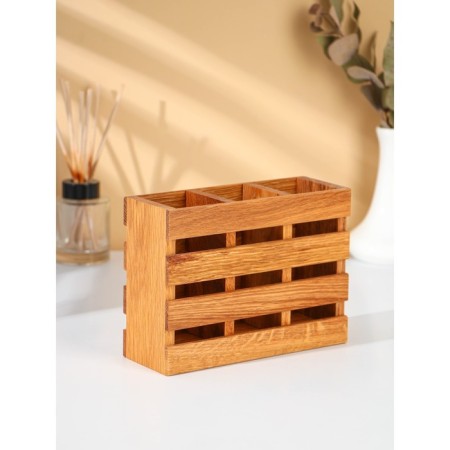 ADELICA tablespoon stand, with three sections, 19 × 7 × 14 cm, oak-2