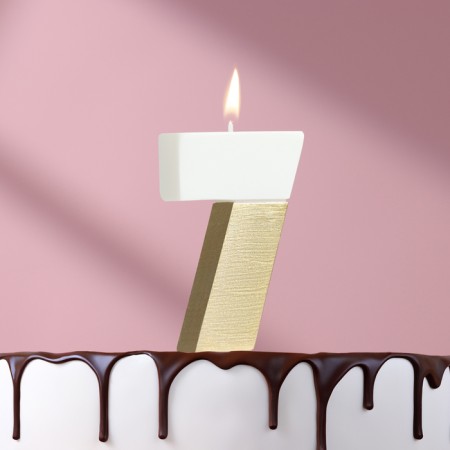Candle in the Manhattan cake, number "7", white with gold, 5 cm