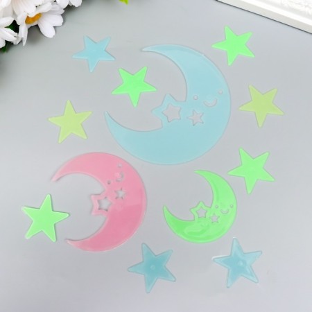 Sticker phosphorus plastic "Stars and months-Smails" set of 12 pcs 17x12 cm