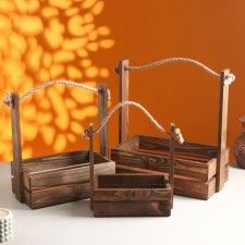 A set of wooden pots 3 in 1 (30.5 × 18.5 × 35; 25.5 × 15 × 30; 20 × 12 × 23) 