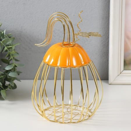 Vazon Metal souvenir, ceramic "pumpkin with a leaf" orange with gold 14.3x14.3x21 cm-3