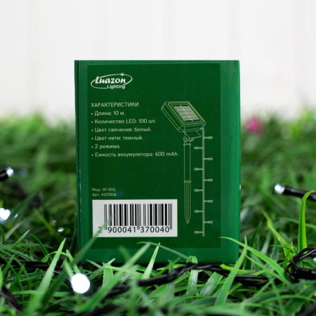 Garland “thread” 10 m, IP44, dark thread, 100 LED, white glow, 2 modes, solar battery-8